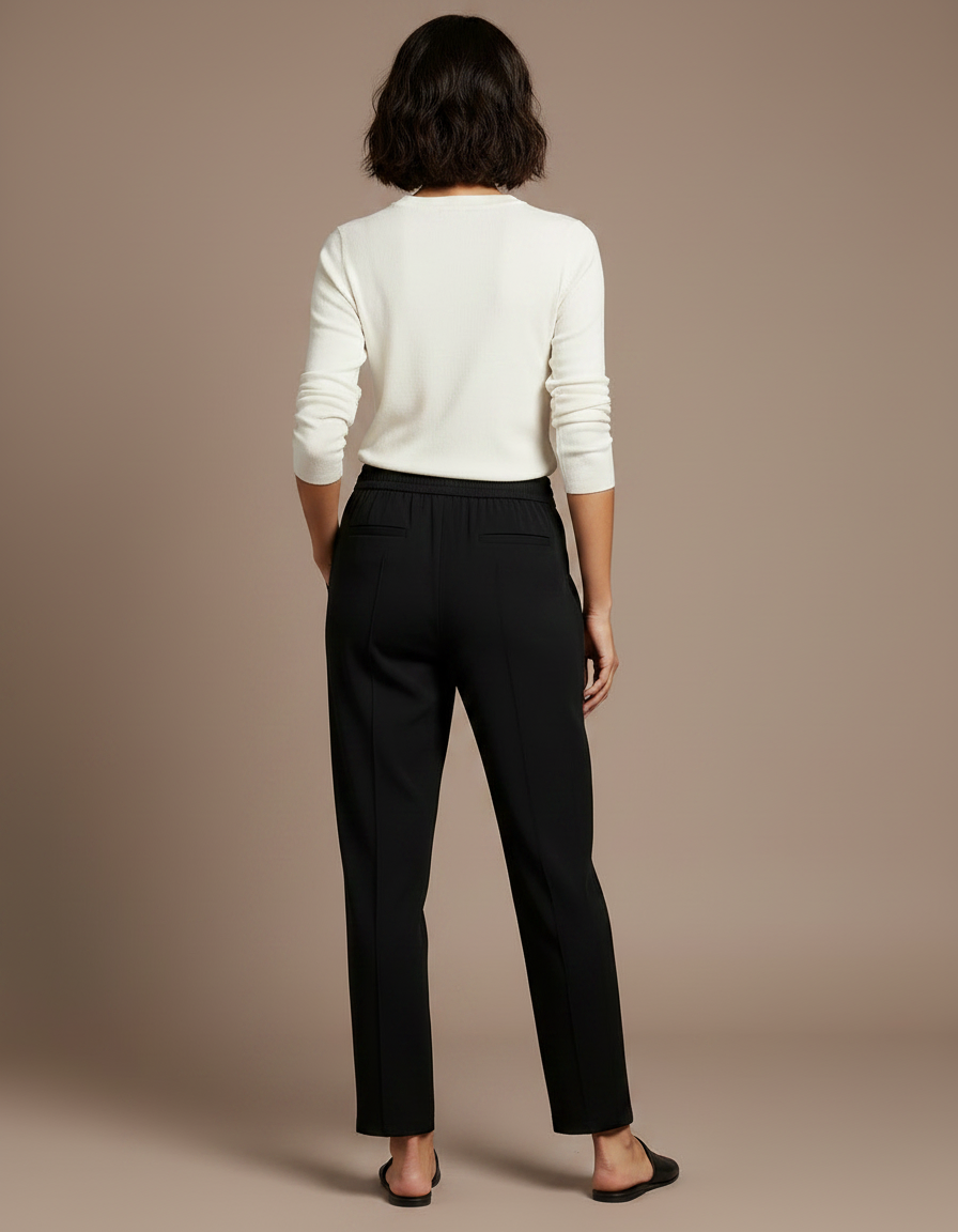 Pantalon Chino Noir Droit Fluide Élastique Femme - Polyester - vue 2