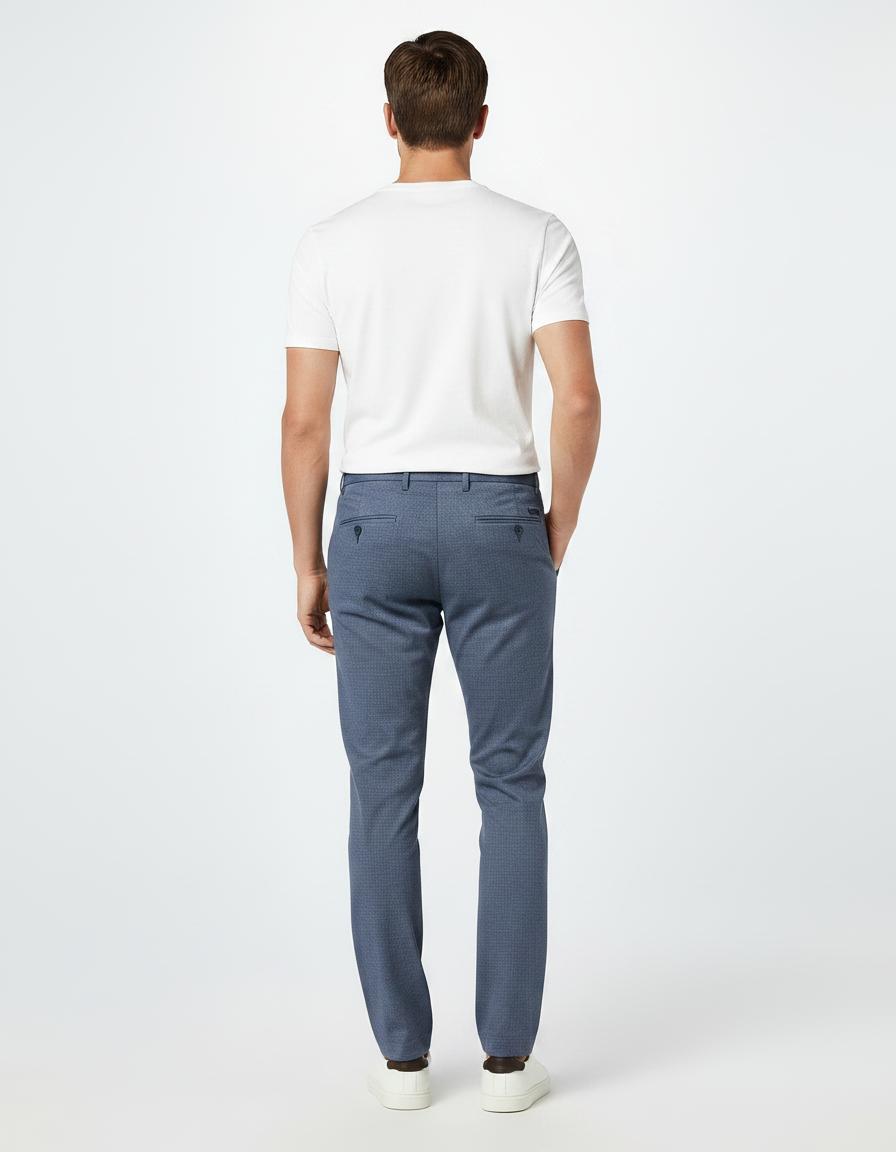 Pantalon Chino Bleu Marine Motif Micro Droit Homme - Polyester - vue 2