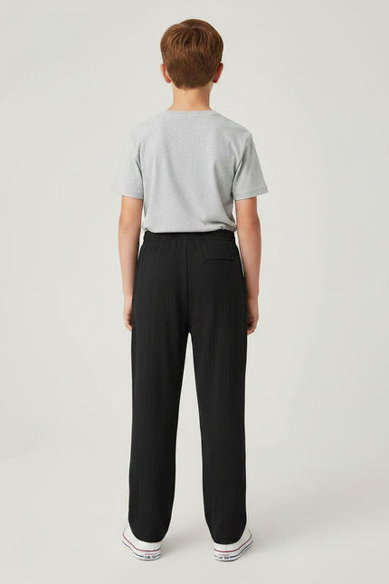 Pantalon Chino Noir Côtelé Ample Cordon Garçon Décontracté - Cordé - vue 2