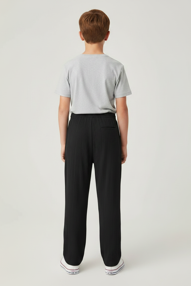 Pantalon Chino Noir Côtelé Ample Cordon Garçon Décontracté - Cordé - vue 2
