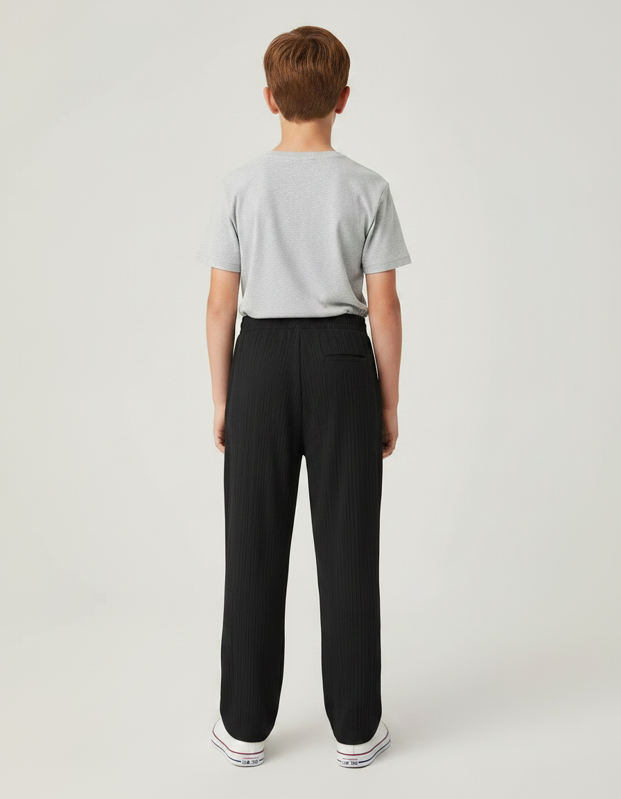 Pantalon Chino Noir Côtelé Ample Cordon Garçon Décontracté - Cordé - vue 2