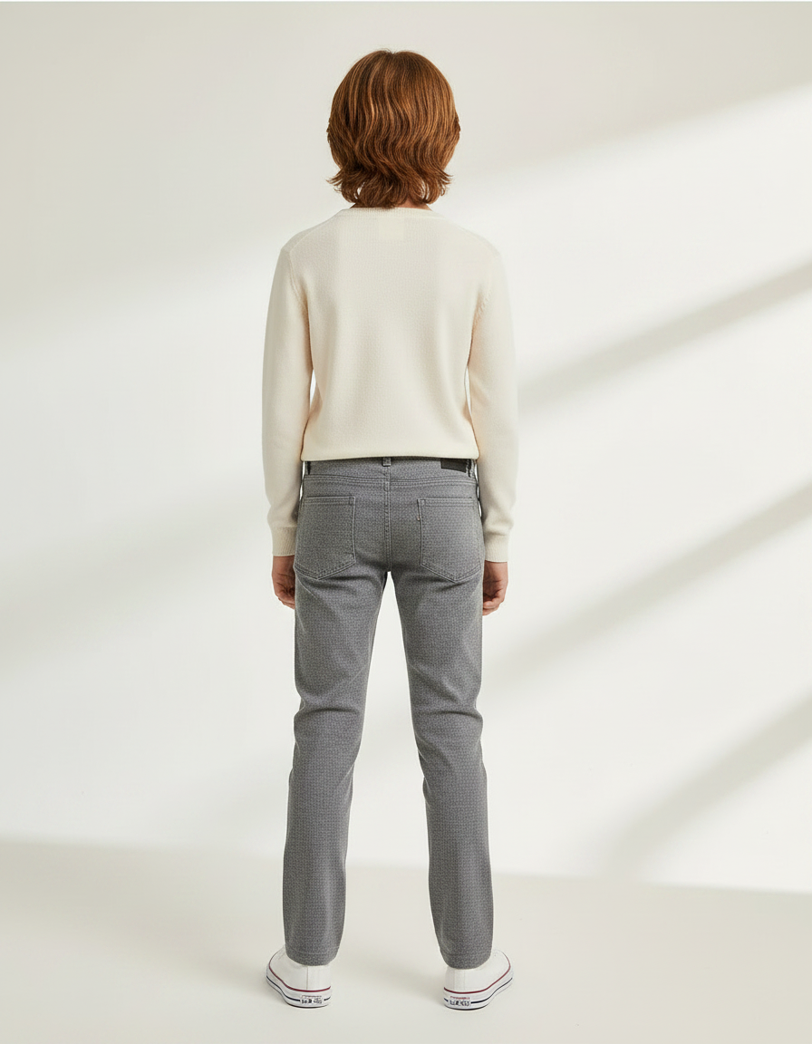 Pantalon Chino Gris Coupe Droite Décontracté Enfant - Gabardine - vue 2
