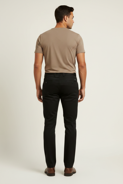 Pantalon Chino Homme Noir Tapered Coton - Gabardine - vue 2