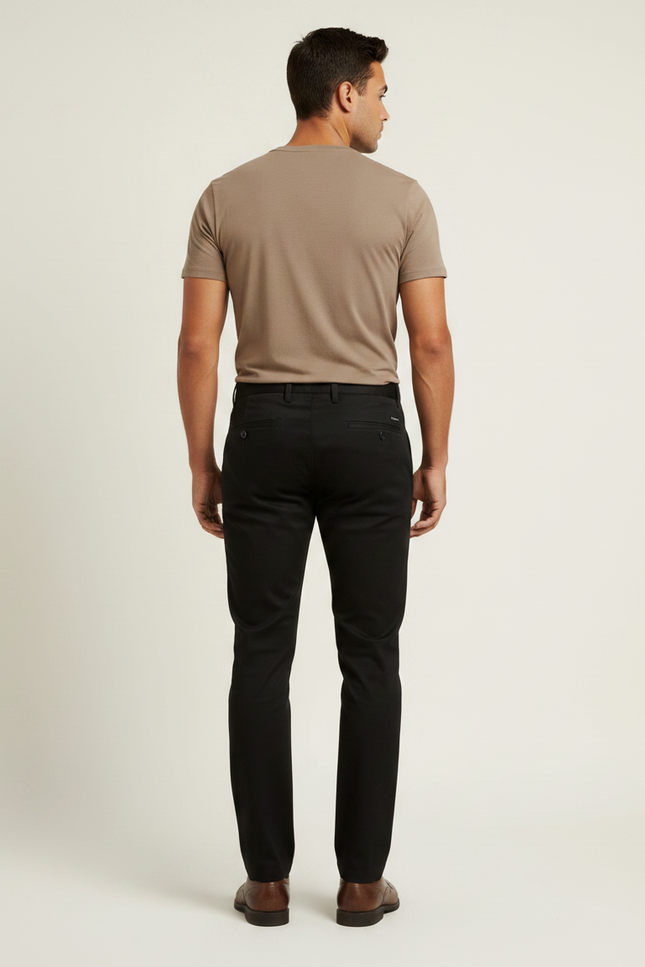 Pantalon Chino Homme Noir Tapered Coton - Gabardine - vue 2