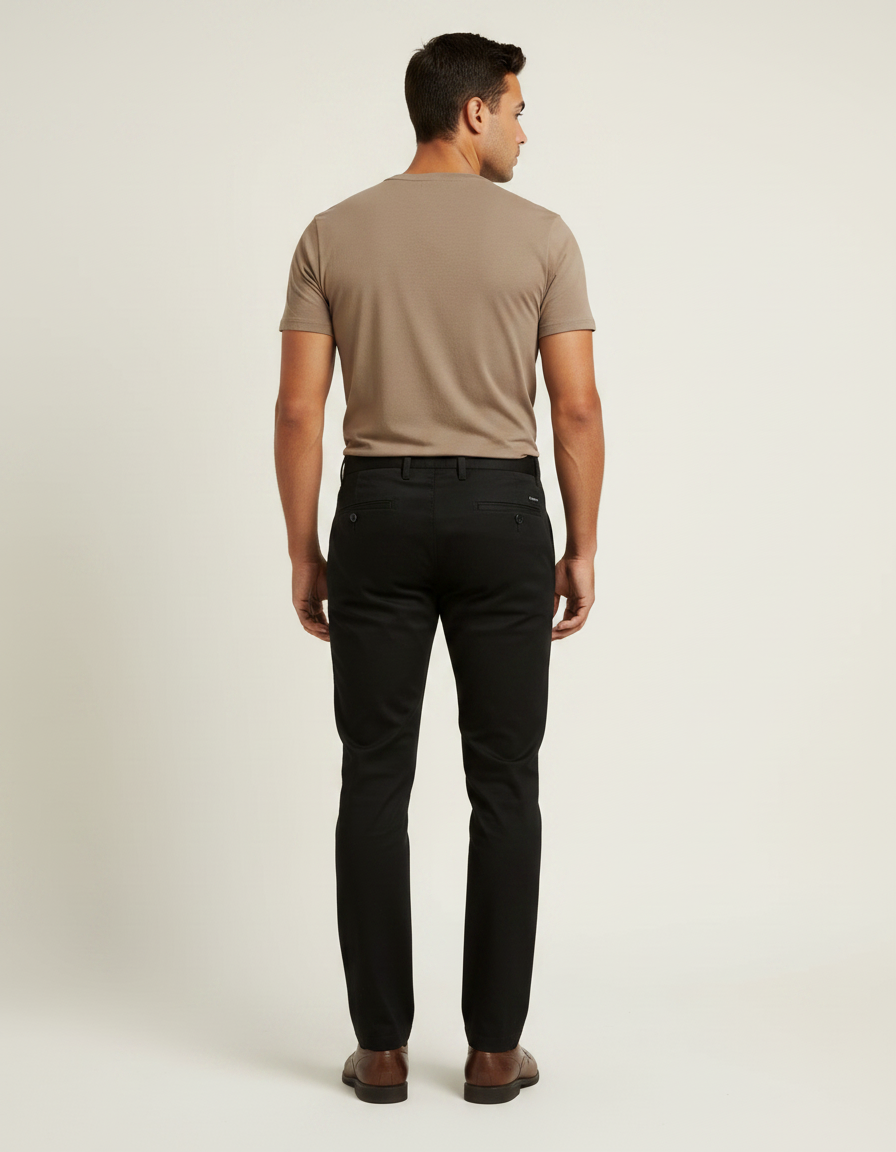 Pantalon Chino Homme Noir Tapered Coton - Gabardine - vue 2