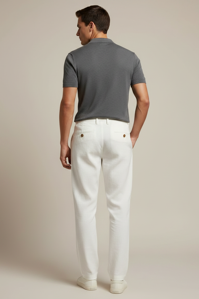 Pantalon Chino Homme Blanc Tapered - Lin - vue 2