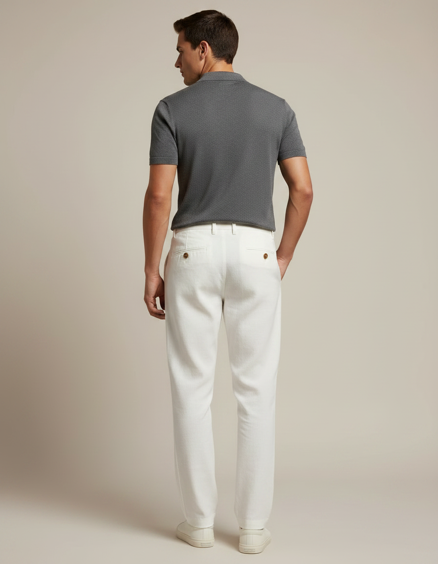 Pantalon Chino Homme Blanc Tapered - Lin - vue 2