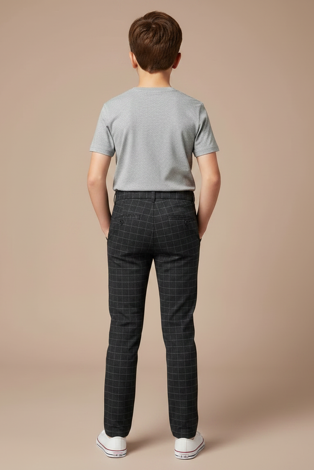 Pantalon Chino Carreaux Gris Slim Élégant Enfant - Gabardine - vue 2