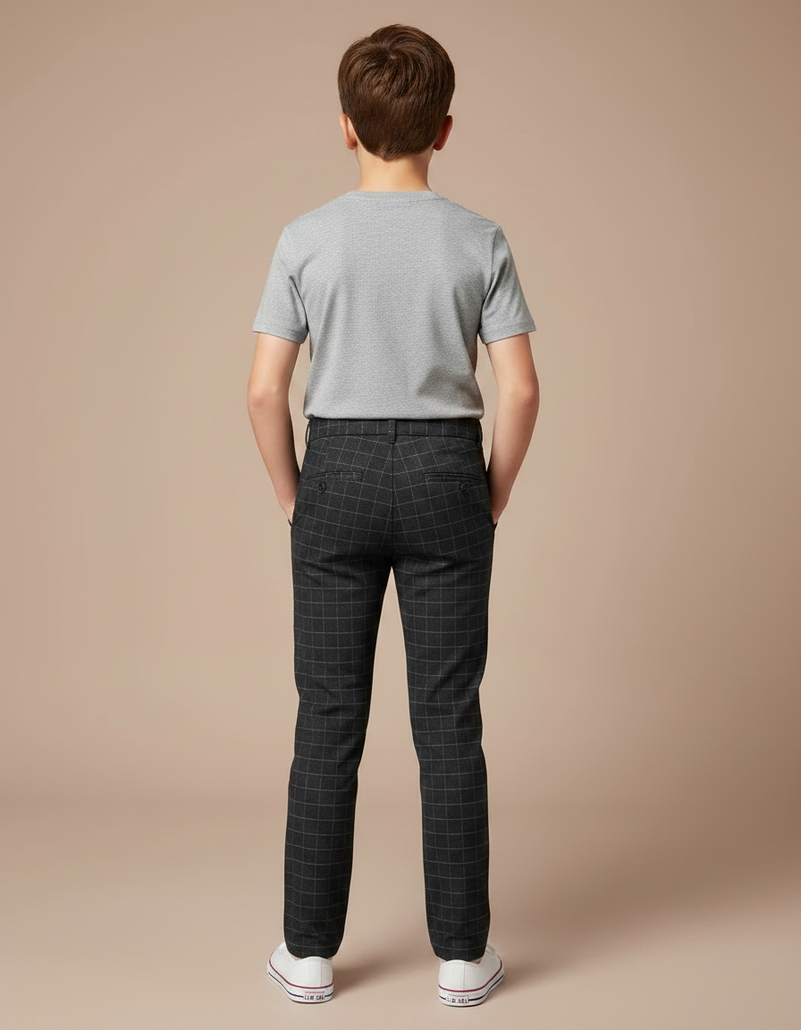 Pantalon Chino Carreaux Gris Slim Élégant Enfant - Gabardine - vue 2