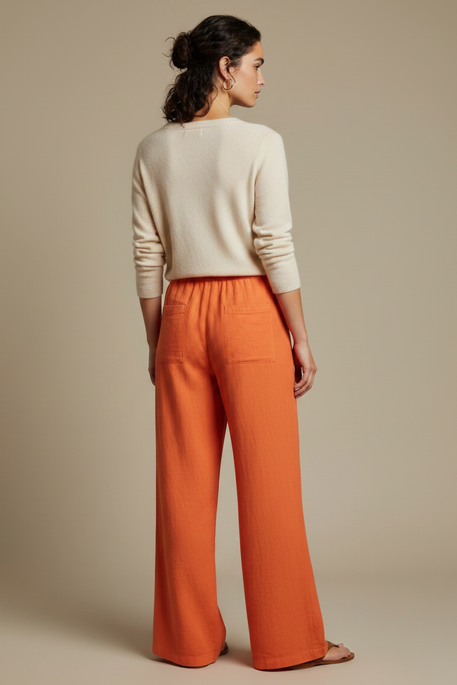 Pantalon Chino Orange Ample Fluide Décontracté Femme - Lin - vue 2