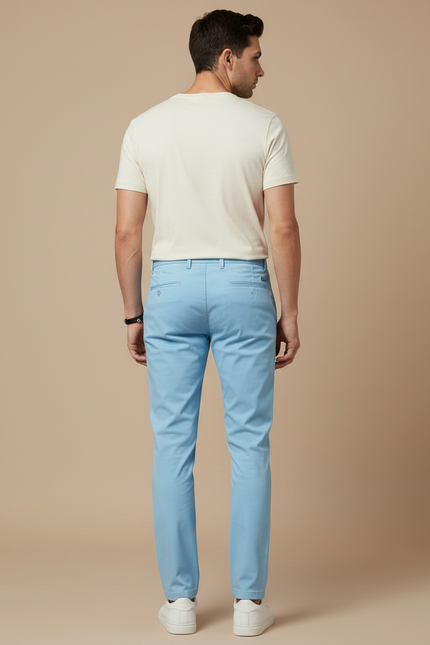 Pantalon Chino Bleu Ciel Coton Droit Décontracté Homme - vue 2