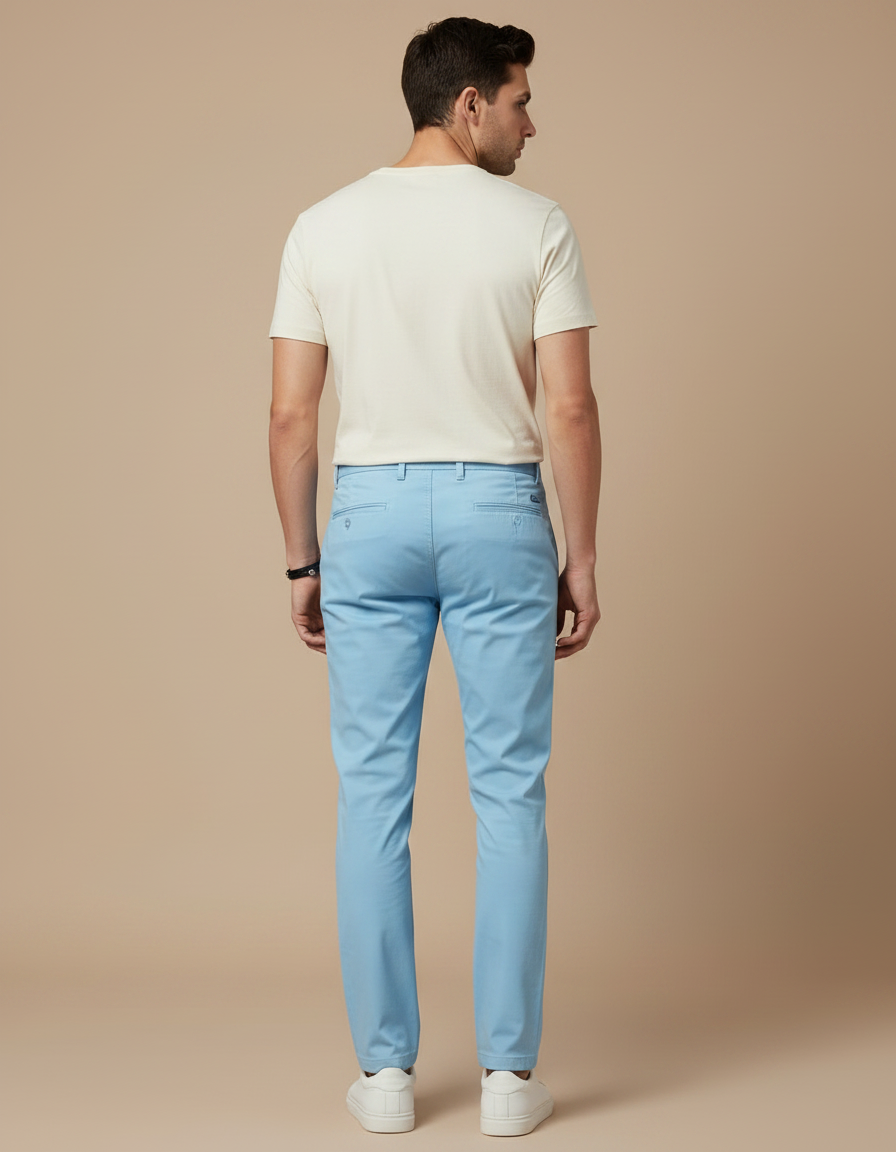 Pantalon Chino Bleu Ciel Coton Droit Décontracté Homme - vue 2