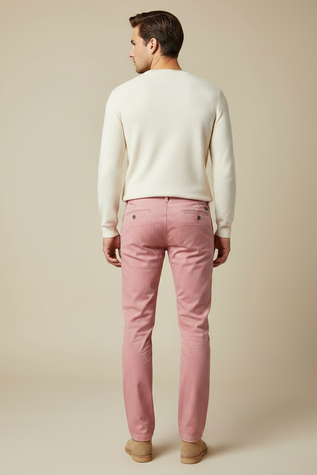 Pantalon Chino Rose Homme Slim Coton Décontracté - vue 2