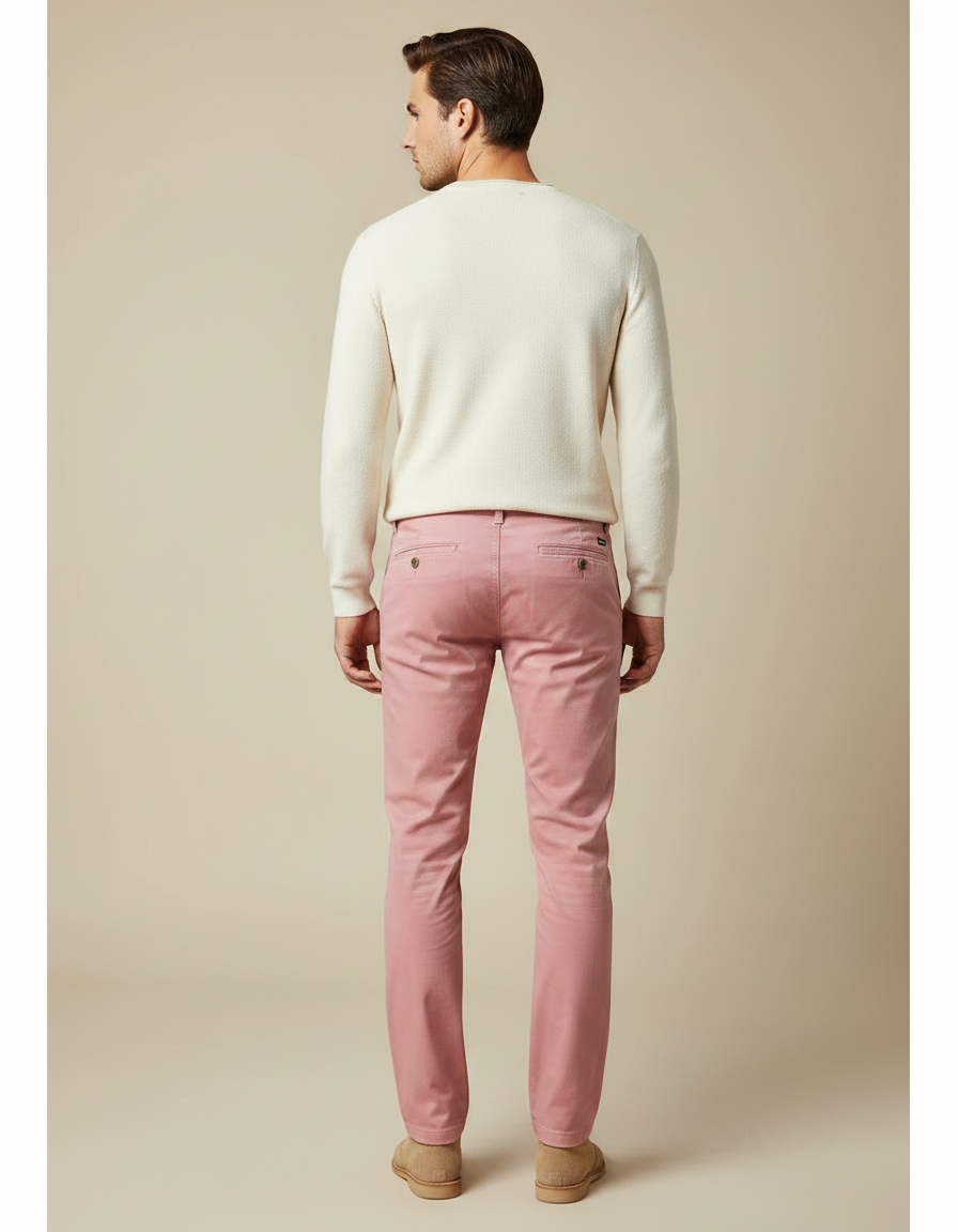 Pantalon Chino Rose Homme Slim Coton Décontracté - vue 2