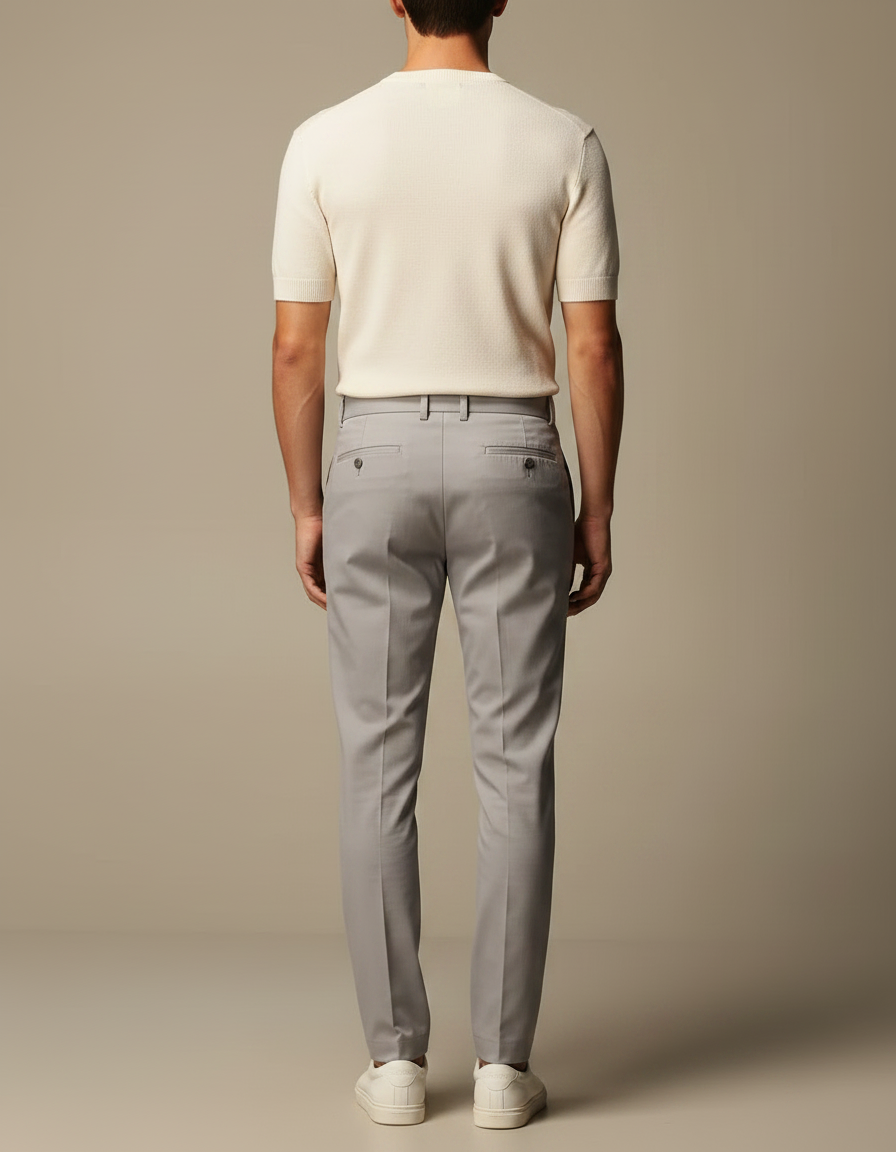 Pantalon Chino Homme Gris Tapered Coton - Gabardine - vue 2