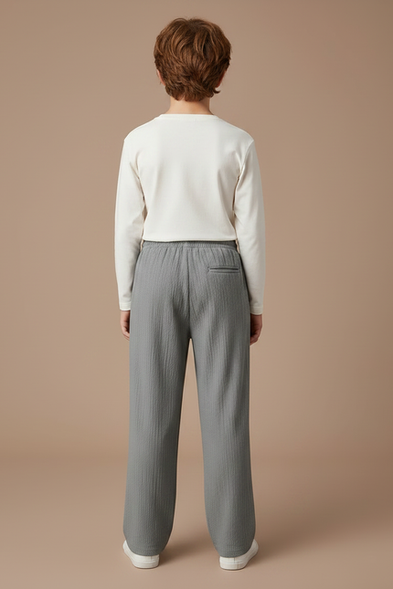 Pantalon Chino Gris Ample Texturé Enfant Décontracté - Lin - vue 2