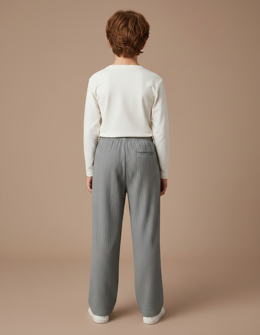 Pantalon Chino Gris Ample Texturé Enfant Décontracté - Lin - vue 2