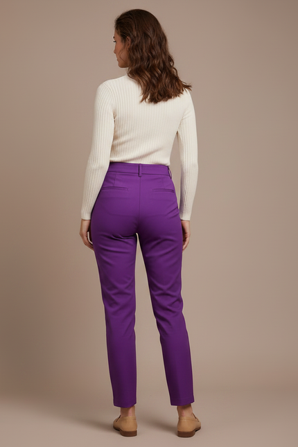 Pantalon Chino Violet Plissé Taille Haute Femme - Polyester - vue 2