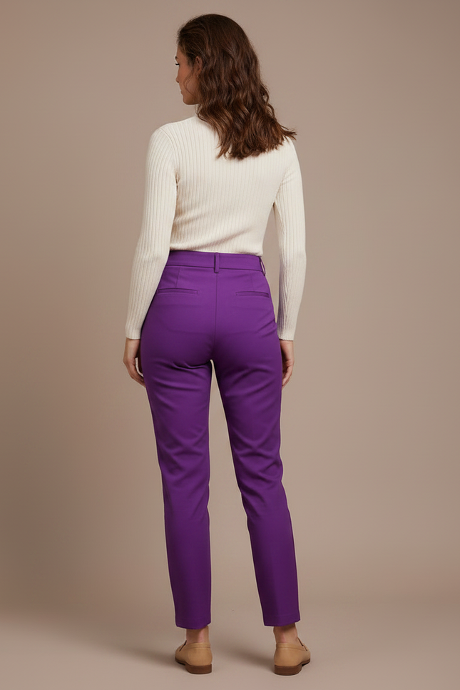 Pantalon Chino Violet Plissé Taille Haute Femme - Polyester - vue 2