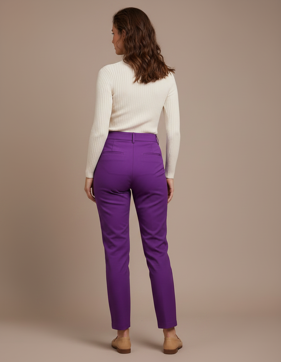 Pantalon Chino Violet Plissé Taille Haute Femme - Polyester - vue 2