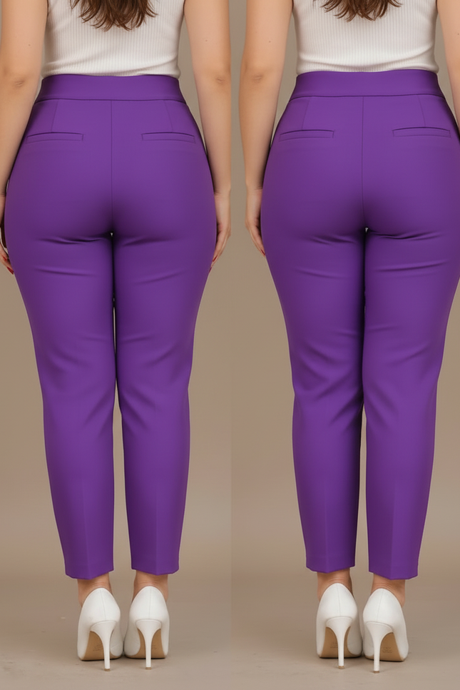 Pantalon Chino Violet Slim Taille Haute Femme - Polyester - vue 2