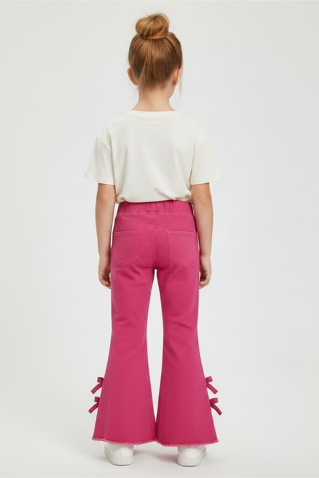 Pantalon Chino Rose Fille Évasé Nœuds Coton - vue 2