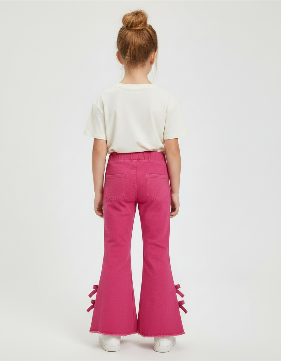 Pantalon Chino Rose Fille Évasé Nœuds Coton - vue 2