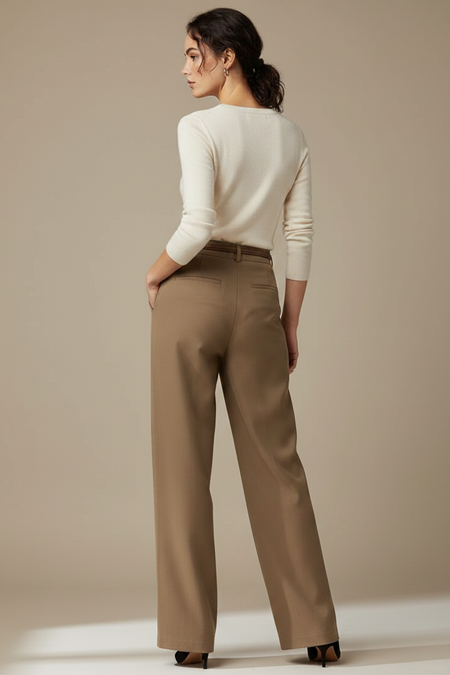 Pantalon Chino Marron Ample Fluide Élégant Femme - Polyester - vue 2