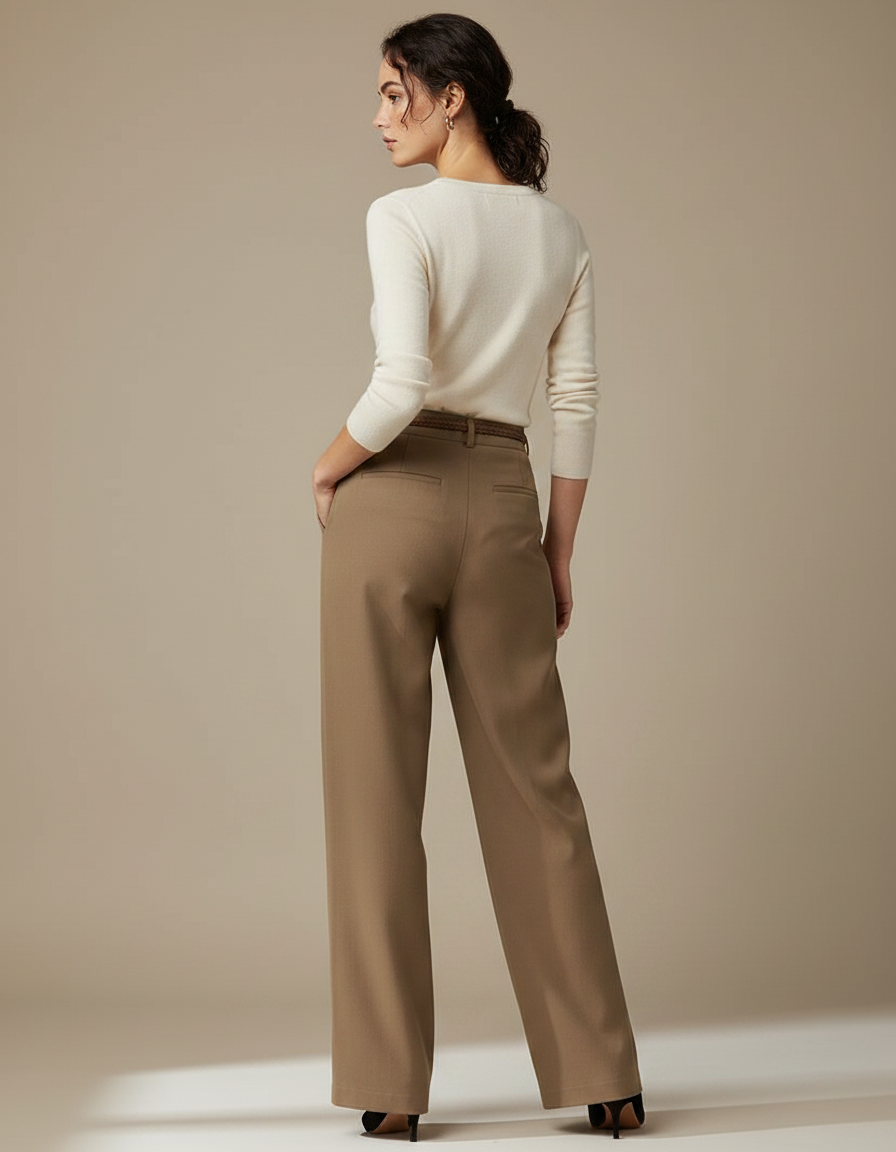 Pantalon Chino Marron Ample Fluide Élégant Femme - Polyester - vue 2