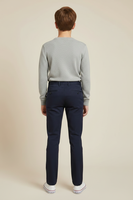 Pantalon Chino Bleu Marine Slim Coton Enfant - vue 2