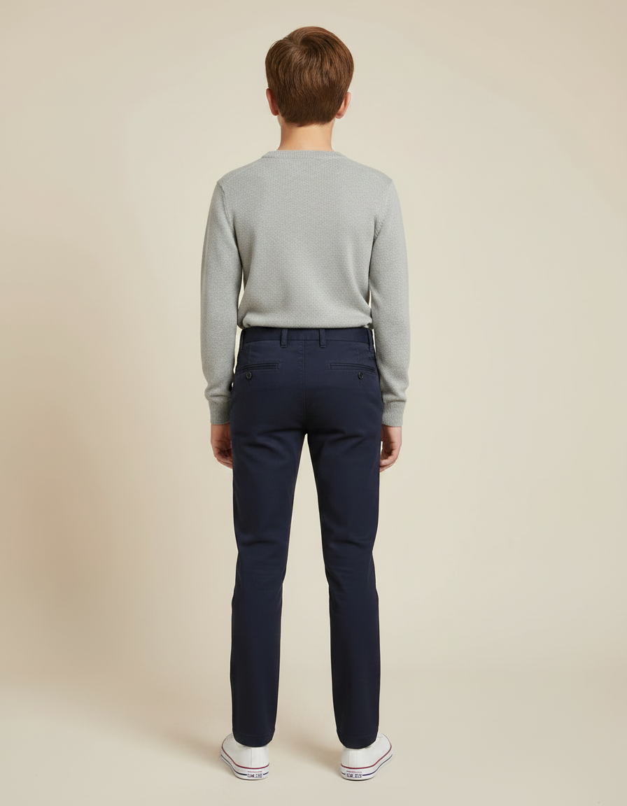 Pantalon Chino Bleu Marine Slim Coton Enfant - vue 2