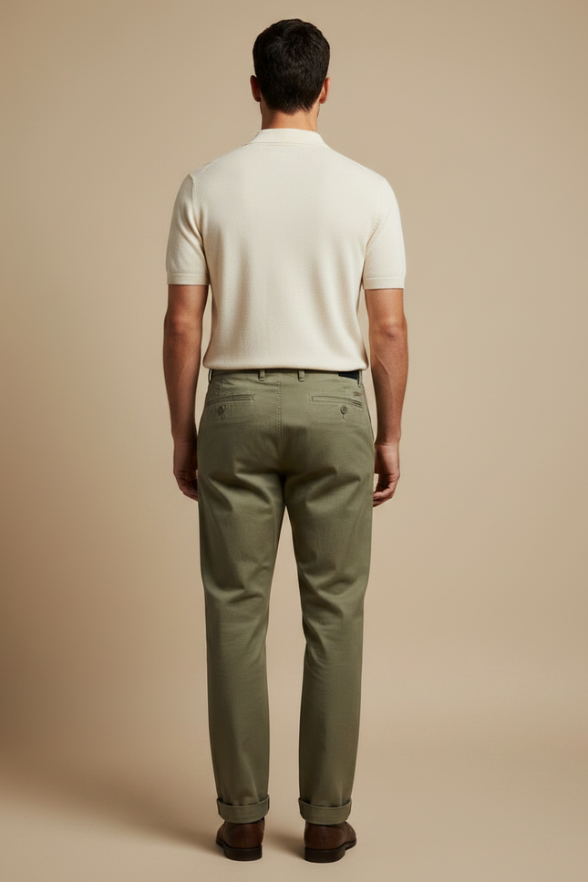 Pantalon Chino Vert Olive Coton Droit Homme - Kaki - vue 2