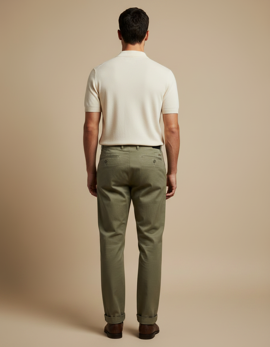 Pantalon Chino Vert Olive Coton Droit Homme - Kaki - vue 2