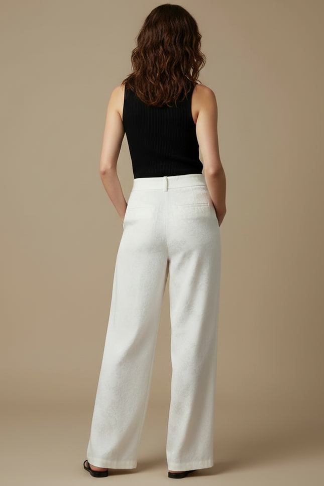 Pantalon Chino Blanc Satin Large Brodé Fluide - vue 2