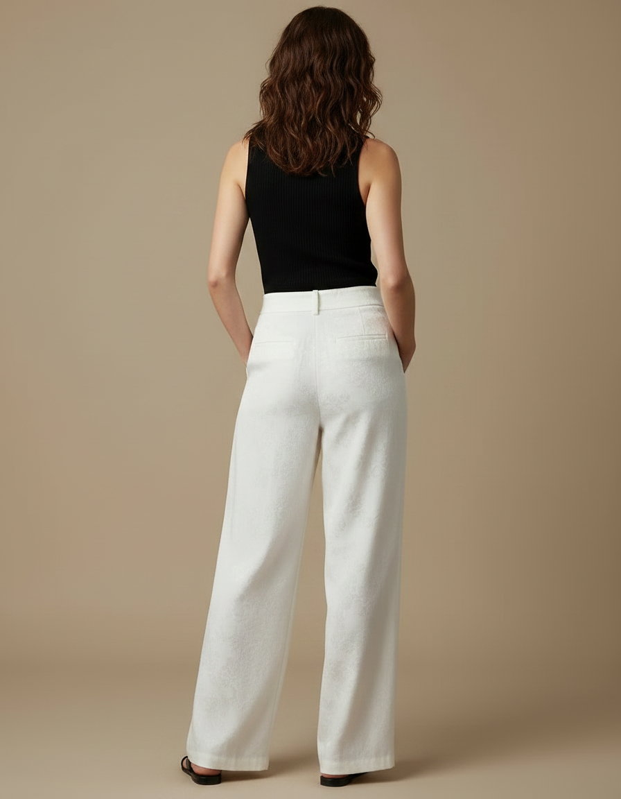 Pantalon Chino Blanc Satin Large Brodé Fluide - vue 2