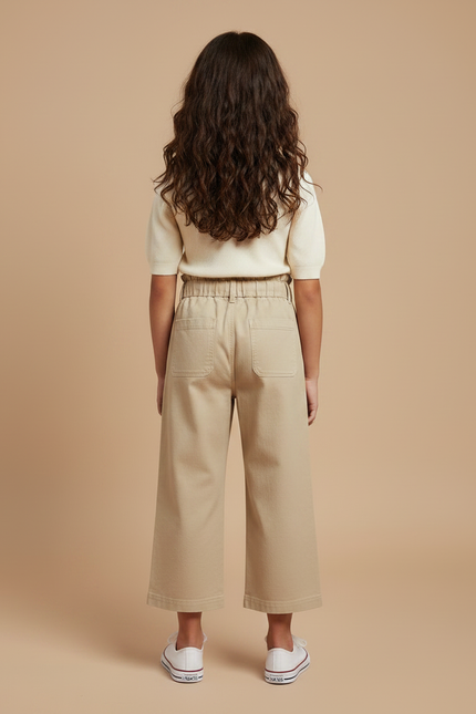 Pantalon Chino Large Beige Coton Fille Ceinture - vue 2