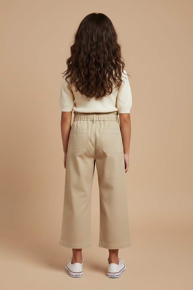 Pantalon Chino Large Beige Coton Fille Ceinture - vue 2