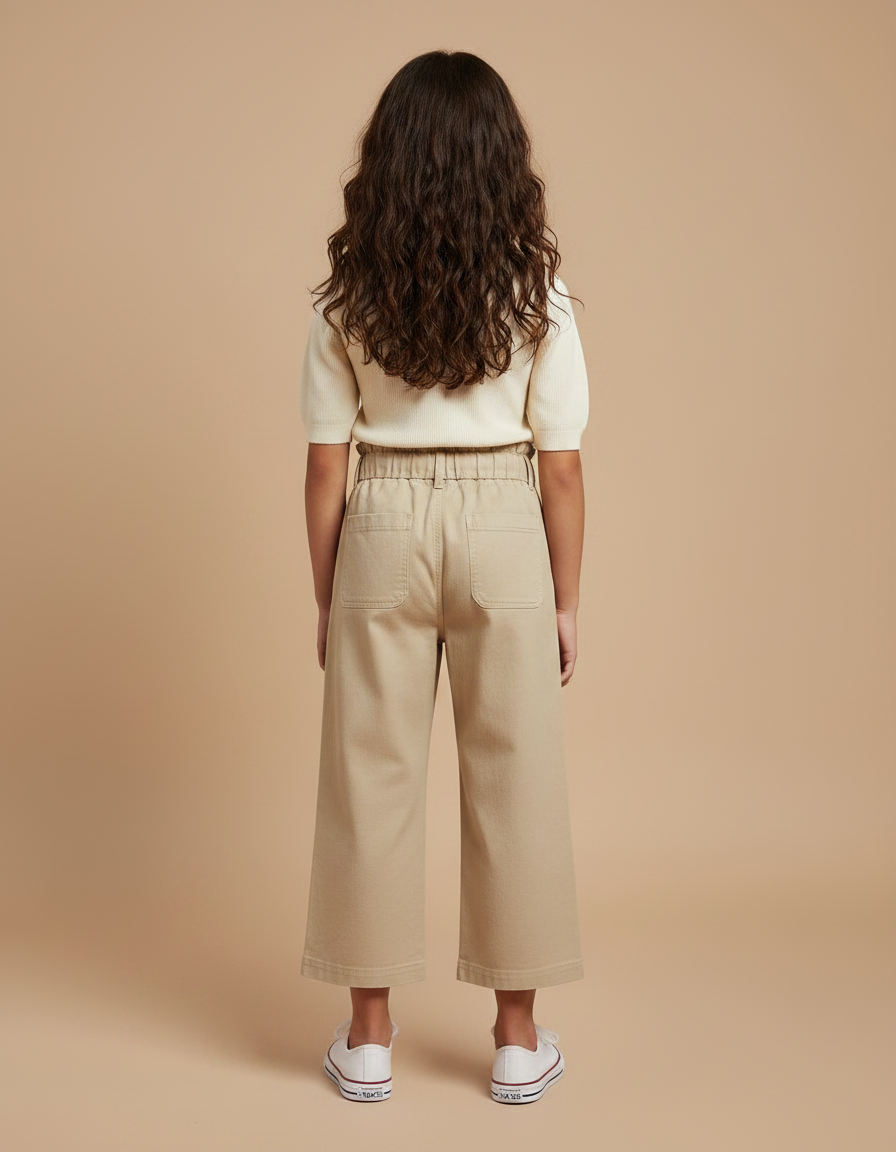 Pantalon Chino Large Beige Coton Fille Ceinture - vue 2