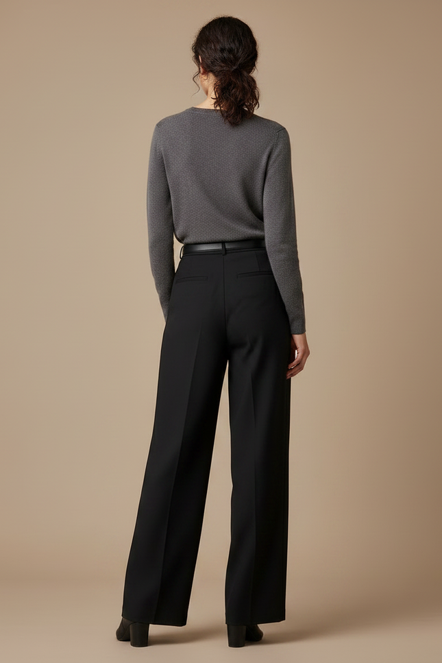 Pantalon Chino Femme Noir Large Habillé - Polyester - vue 2