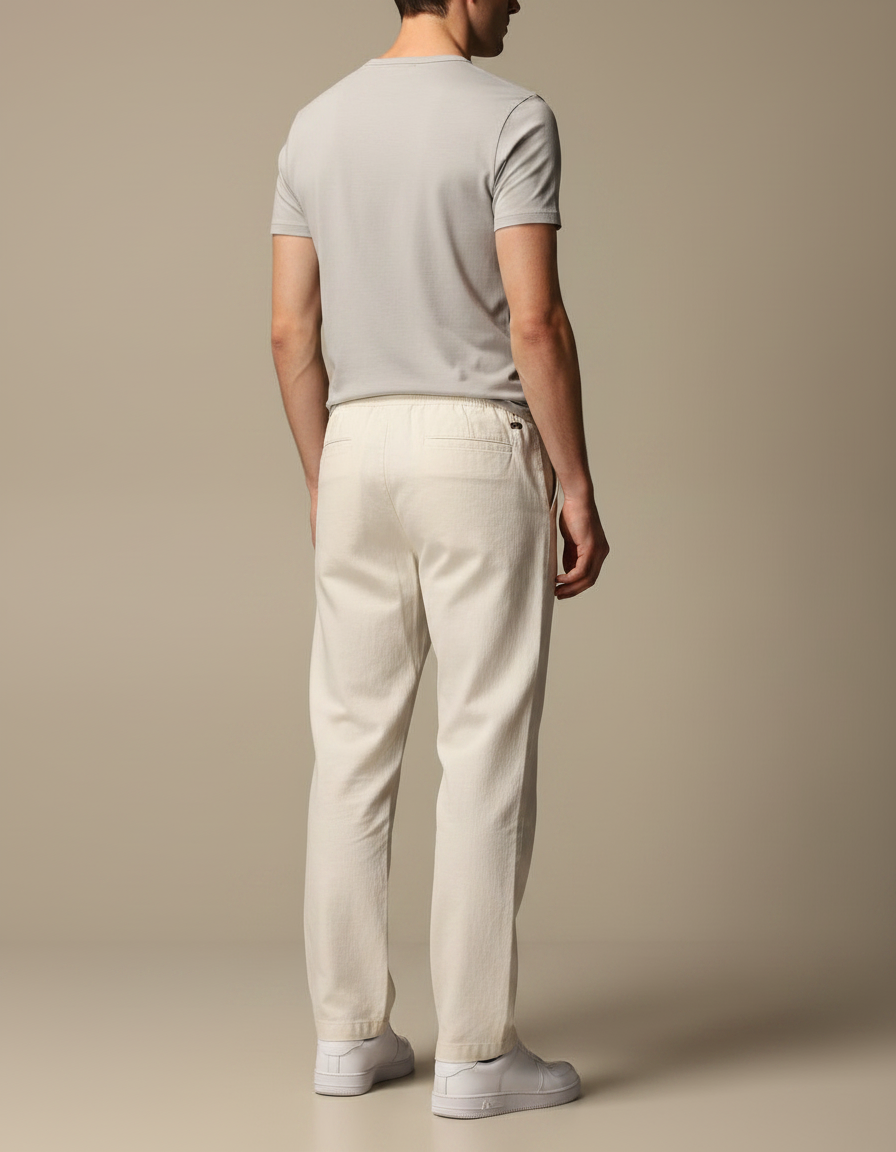 Pantalon Chino Écru Coton Droit Décontracté Homme - Beige - vue 2
