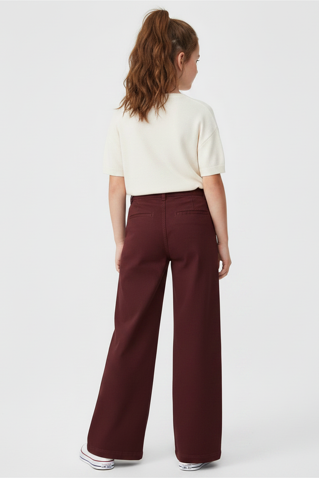 Pantalon Chino Bordeaux Ample Coton Enfant Décontracté - vue 2