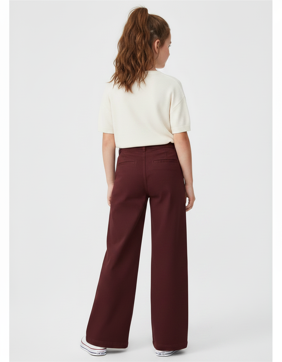 Pantalon Chino Bordeaux Ample Coton Enfant Décontracté - vue 2