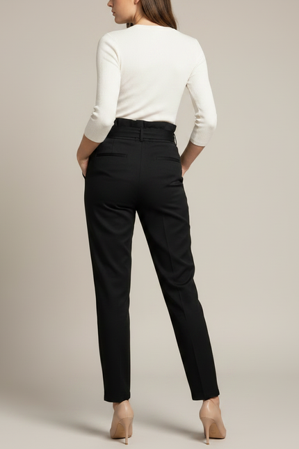 Pantalon Chino Noir Taille Haute Ceinture Fluide Femme - Polyester - vue 2