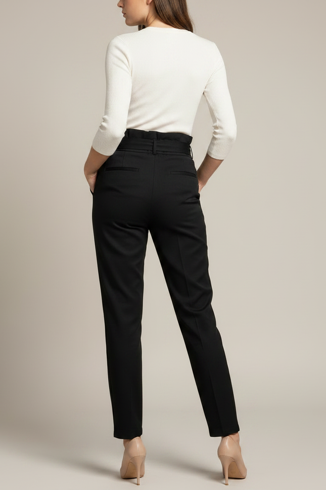 Pantalon Chino Noir Taille Haute Ceinture Fluide Femme - Polyester - vue 2
