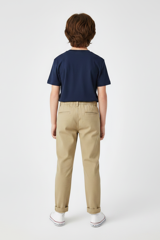 Pantalon Chino Kaki Coton Décontracté Coupe Droite Enfant - vue 2