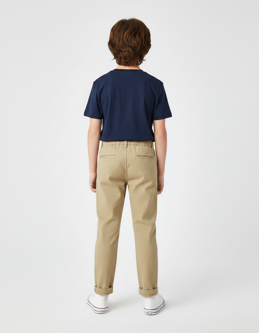 Pantalon Chino Kaki Coton Décontracté Coupe Droite Enfant - vue 2