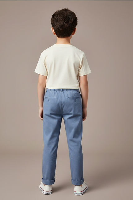 Pantalon Chino Bleu Ciel Coton Décontracté Brodé Garçon - vue 2
