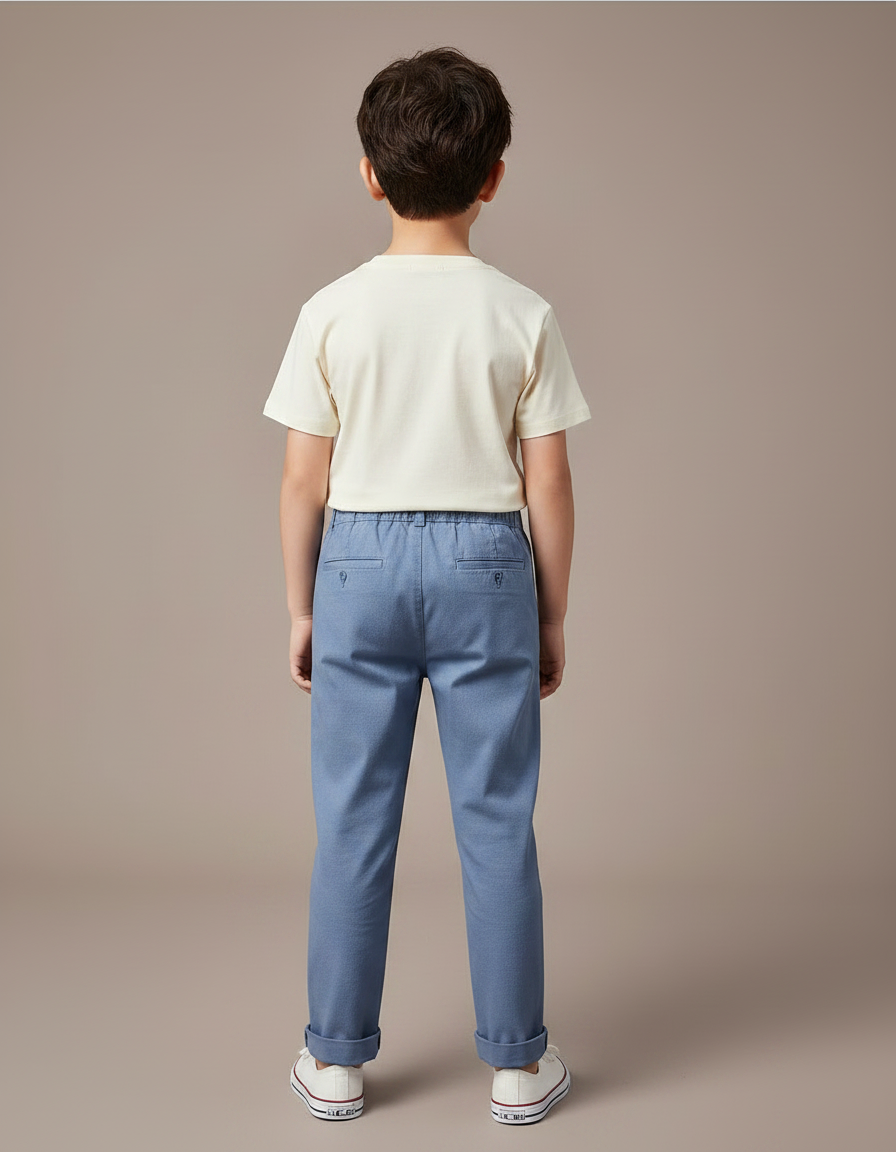 Pantalon Chino Bleu Ciel Coton Décontracté Brodé Garçon - vue 2