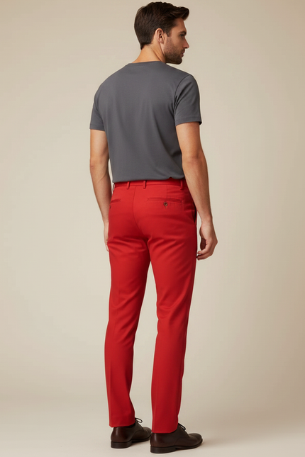 Pantalon Chino Rouge Vif Slim Élégant Homme - Gabardine - vue 2