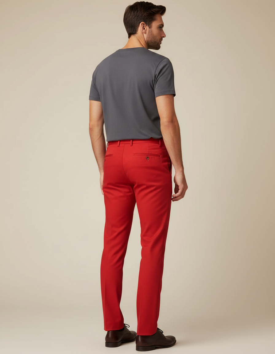 Pantalon Chino Rouge Vif Slim Élégant Homme - Gabardine - vue 2
